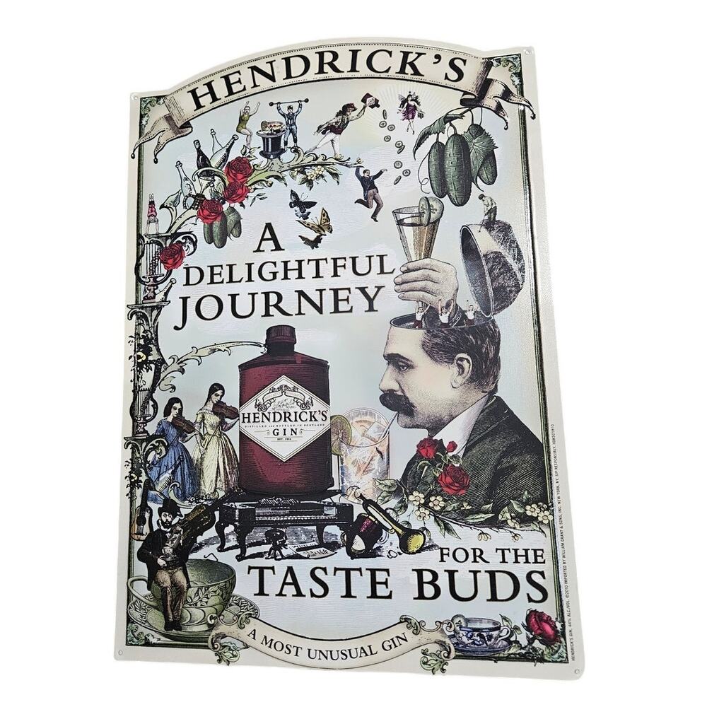 Hendrick's Gin 2010 Tin Poster Bar Sign Victorian Inspired Whimsical Floral